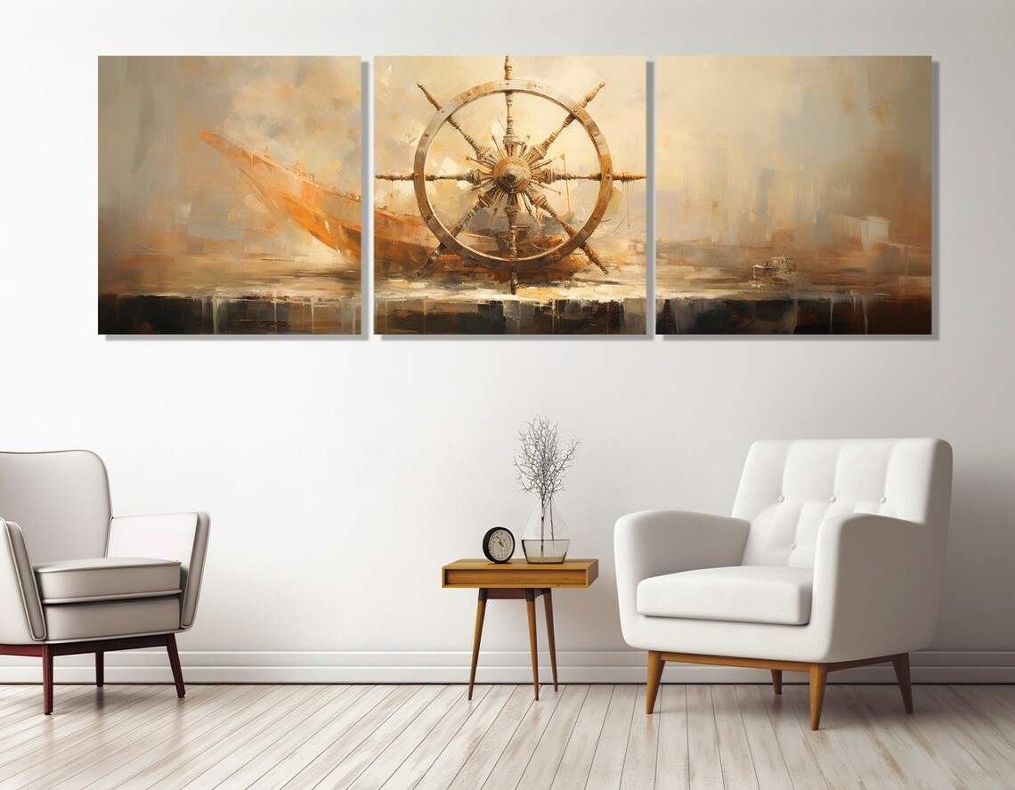 Ships Wheel Painting Print Large Ships Helm Sailing Wall Art Sailor Gift Framed And Ready To Hang - Image 4