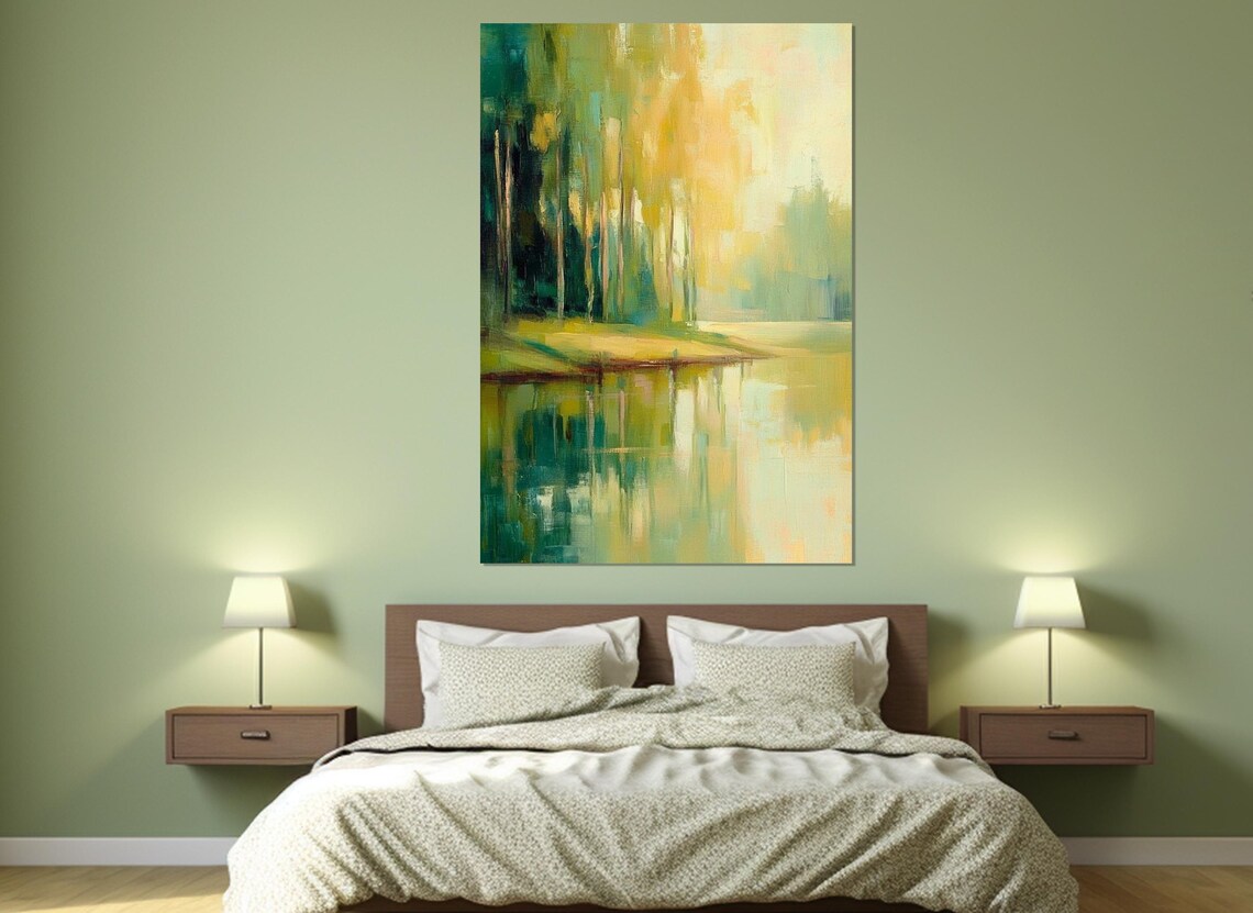 Impressionist Serene Landscape Painting Print Abstract Forest Wall Art Green Abstract Wall Decor Framed And Ready To Hang - Image 4