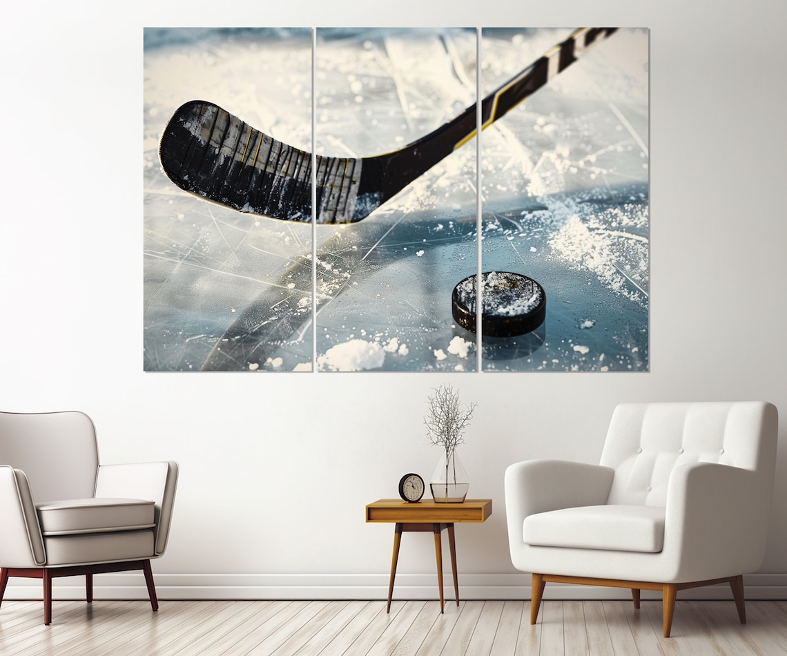 Abstract Ice Hockey Stick and Puck Wall Art Print - Image 4