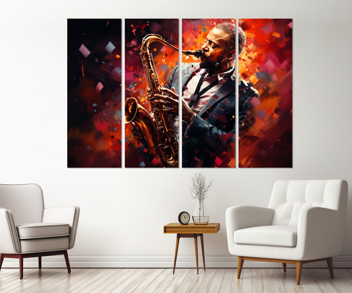 Jazz Saxophonist Painting Fiery Red Abstract Musician Portrait Wall Art Poster - Image 2
