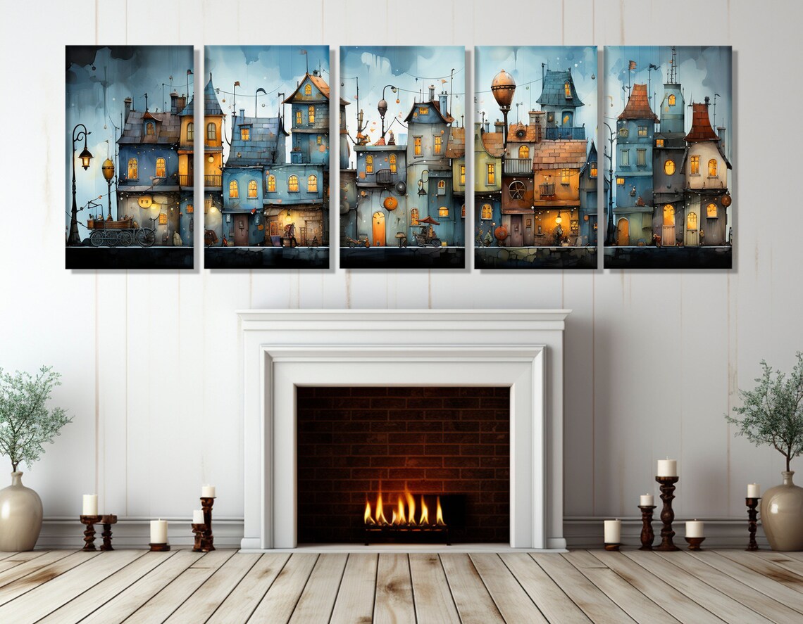 Van Gogh-Inspired City Houses Painting Art Print - Image 2