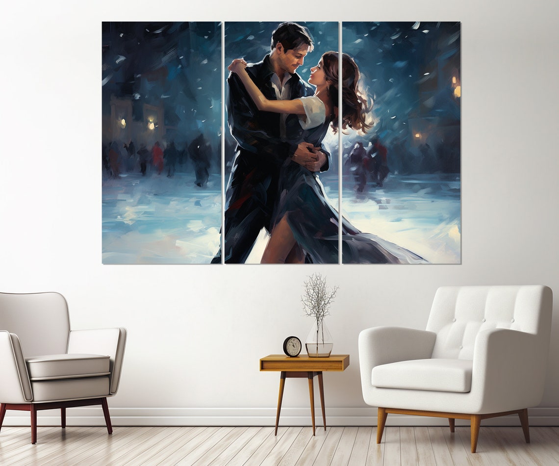 Ice Skating Couple Dancing Snowy Night Romantic Winter Art Poster - Image 4