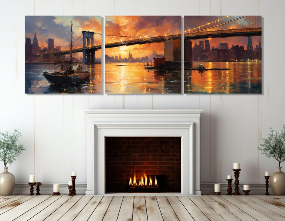 Brooklyn Bridge Sunset Sailboat New York Skyline Panoramic Poster - Image 3