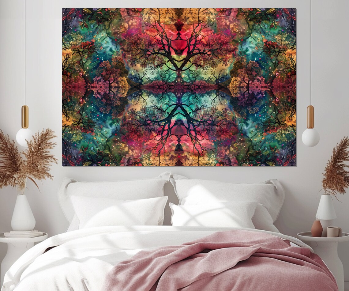 Abstract Trees Kaleidoscopic Print Surreal Nature Art Colorful Tree Branches Painting Framed And Ready To Hang - Image 2