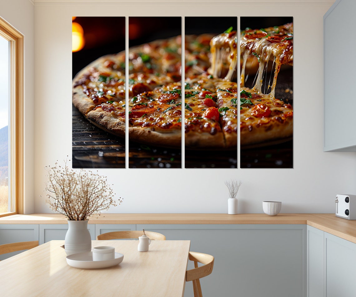 Pepperoni Pizza Cheese Pull Close Up Restaurant Kitchen Art Poster - Image 2