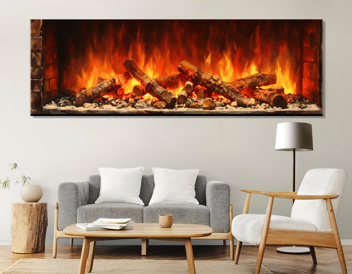 Fireplace Painting Print, Contemporary Wall Art