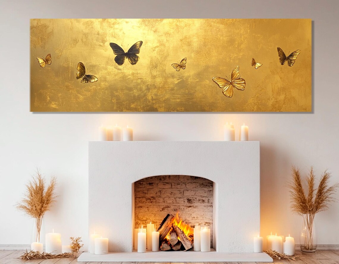 Golden Butterflies Gold Leaf Textured Luxury Painting Wall Art Poster