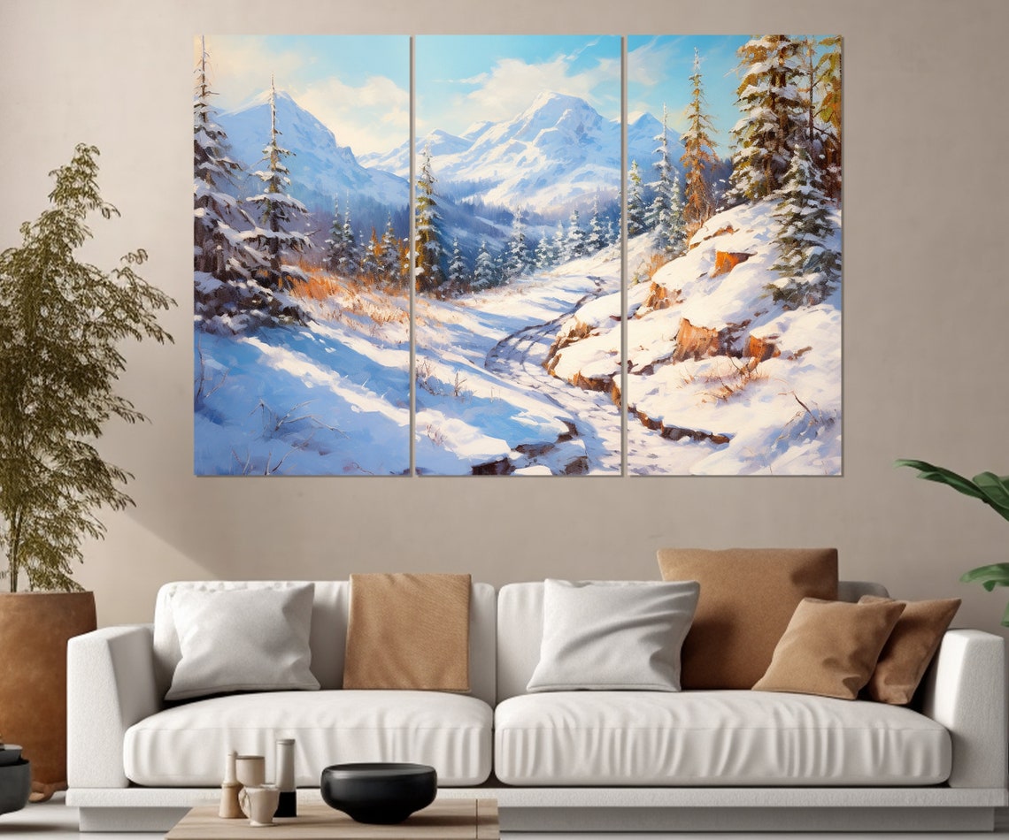 Snowy Mountain Valley Pine Trees Winter Forest Landscape Poster - Image 4