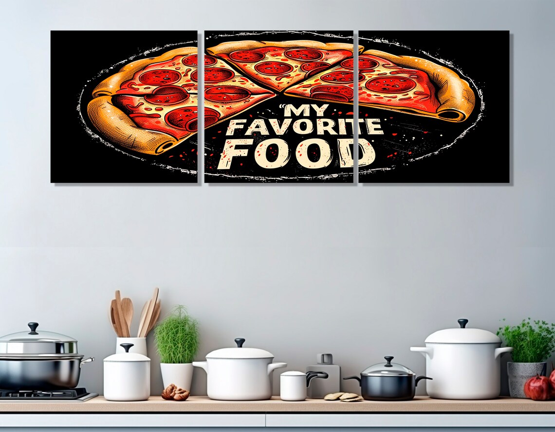 Pepperoni Pizza My Favorite Food Pop Art Black Pizzeria Kitchen Poster - Image 4