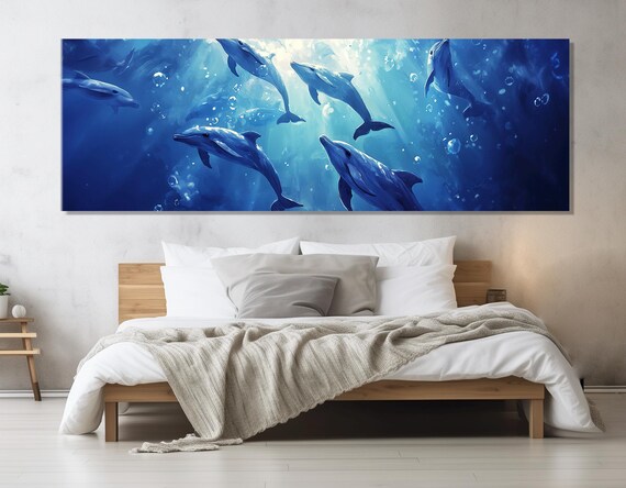 Majestic School Of Dolphins Print Dolphins Painting Dolphins Wall Art Ocean Life Wall Art Framed And Ready To Hang