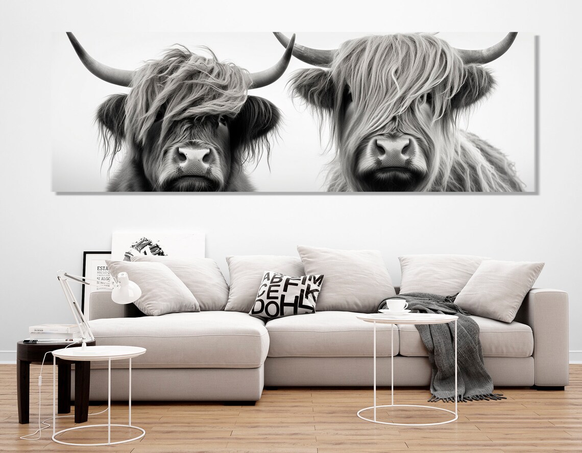 Highland Cows Farmhouse Art Print, Rustic Wall Decor