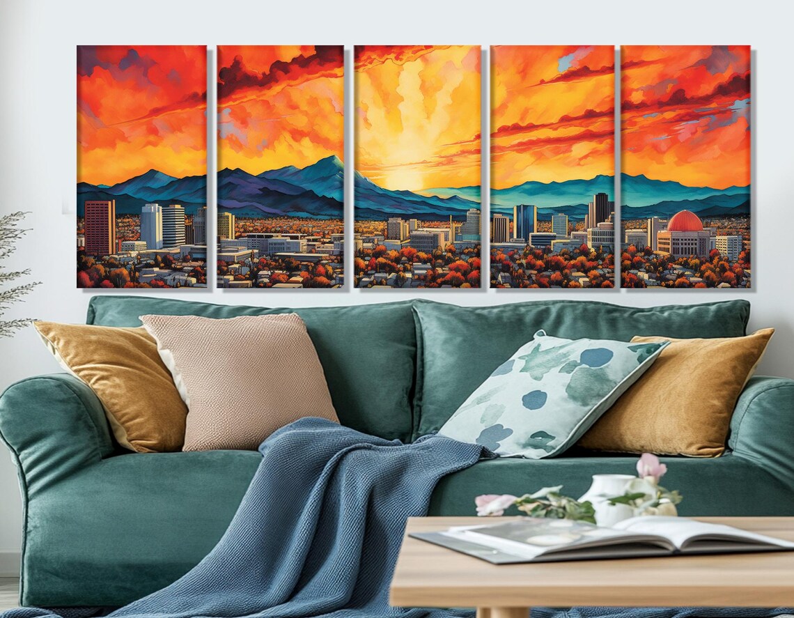 San Jose Sunset Triptych With Fiery Sky Over City And Mountains Poster - Image 3