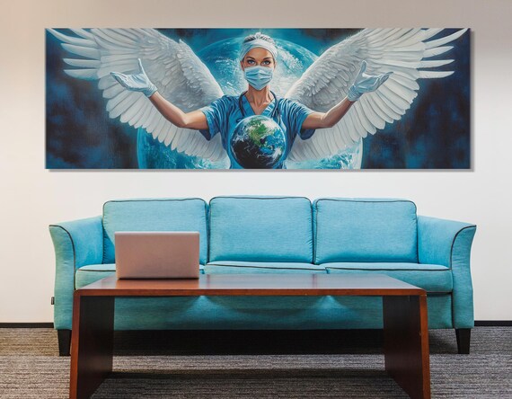 Nurse With Angel Wings Painting Medical Hero Tribute Office Wall Poster