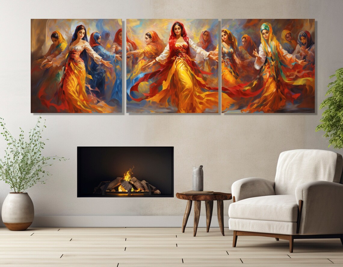 Folk Women Dancing Colorful Traditional Dresses Panoramic Celebration Art Poster - Image 4