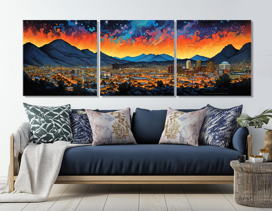 Abstract El Paso Sunset Print El Paso Wall Art El Paso Skyline Large El Paso Painting Framed Ready To Hang - Image 4