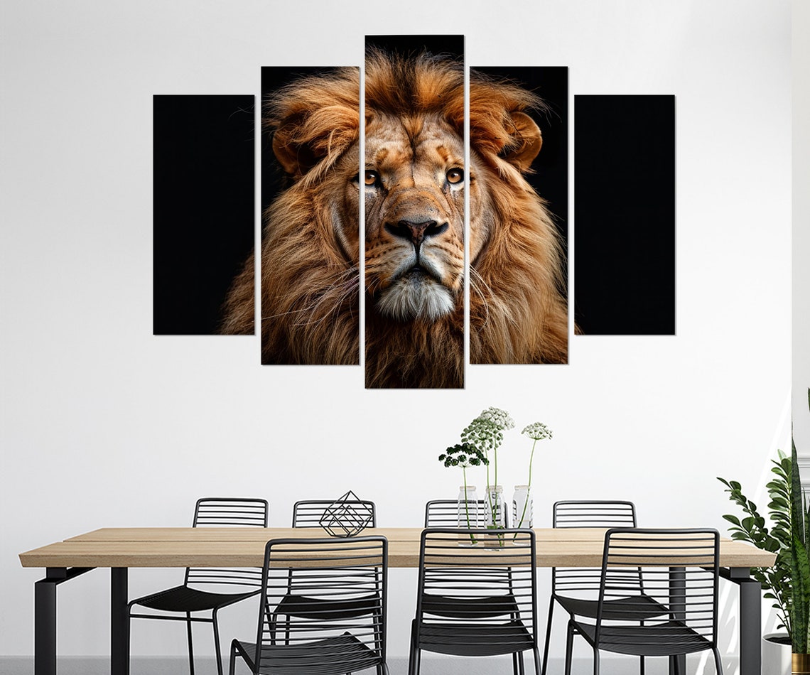 Lion King Golden Mane Regal Portrait Dark Background Wildlife Poster - Image 2