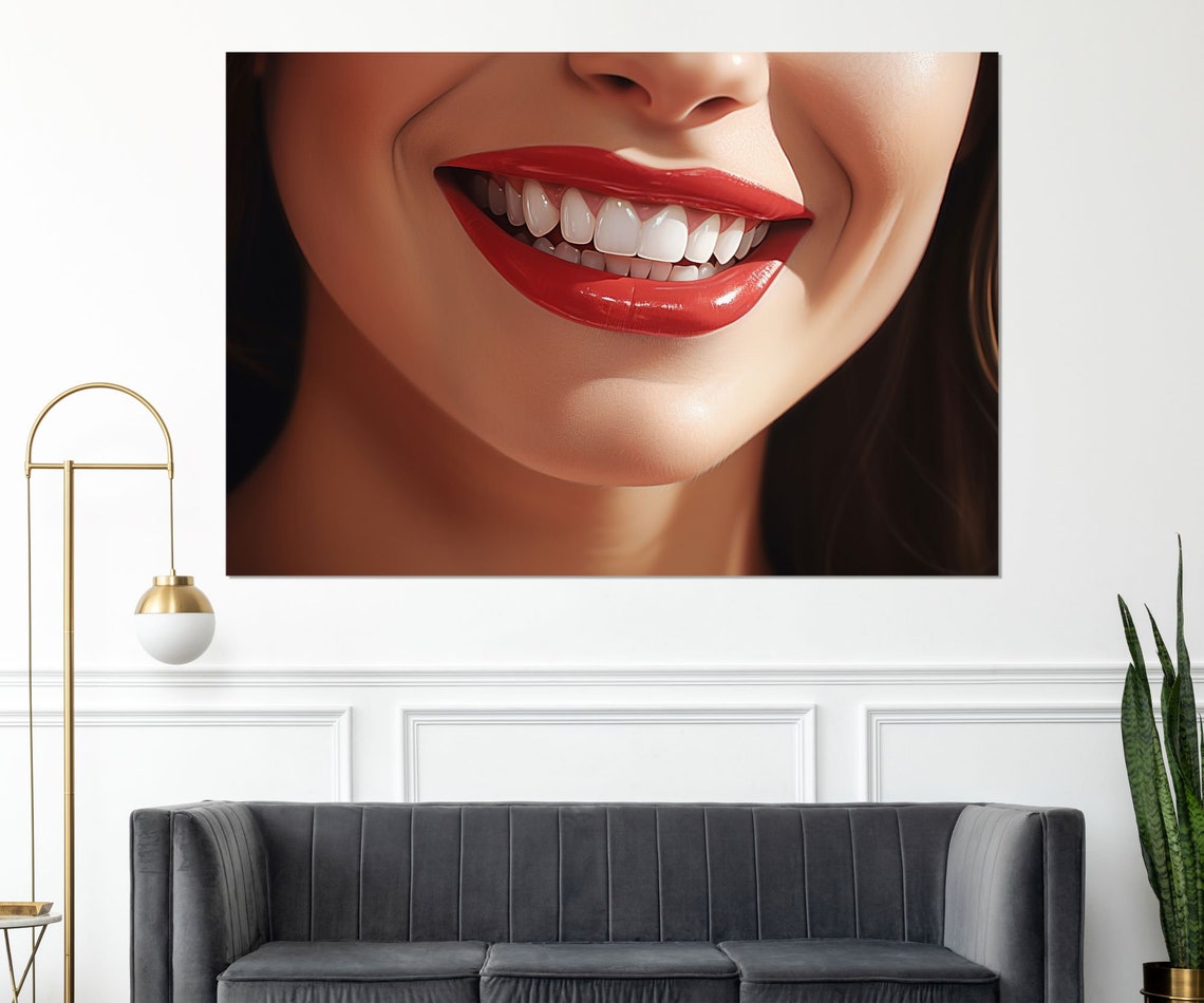 Close Up Red Lips Bright White Smile Dentist Office Wall Decor Poster - Image 4