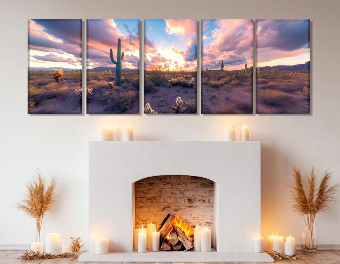 Desert Cactus Sunset Saguaro Pink Clouds Panoramic Landscape Poster - Image 4