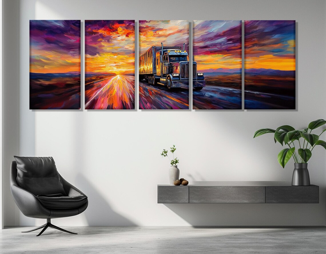 Truck On Highway Cargo Logistics Wall Art Print - Image 2