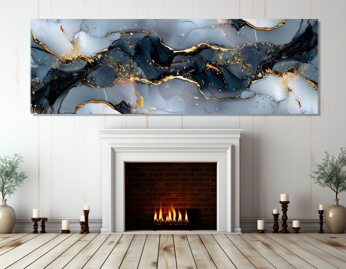 Navy Blue Marble Gold Veins Abstract Ink Fluid Modern Gallery Poster - Image 2