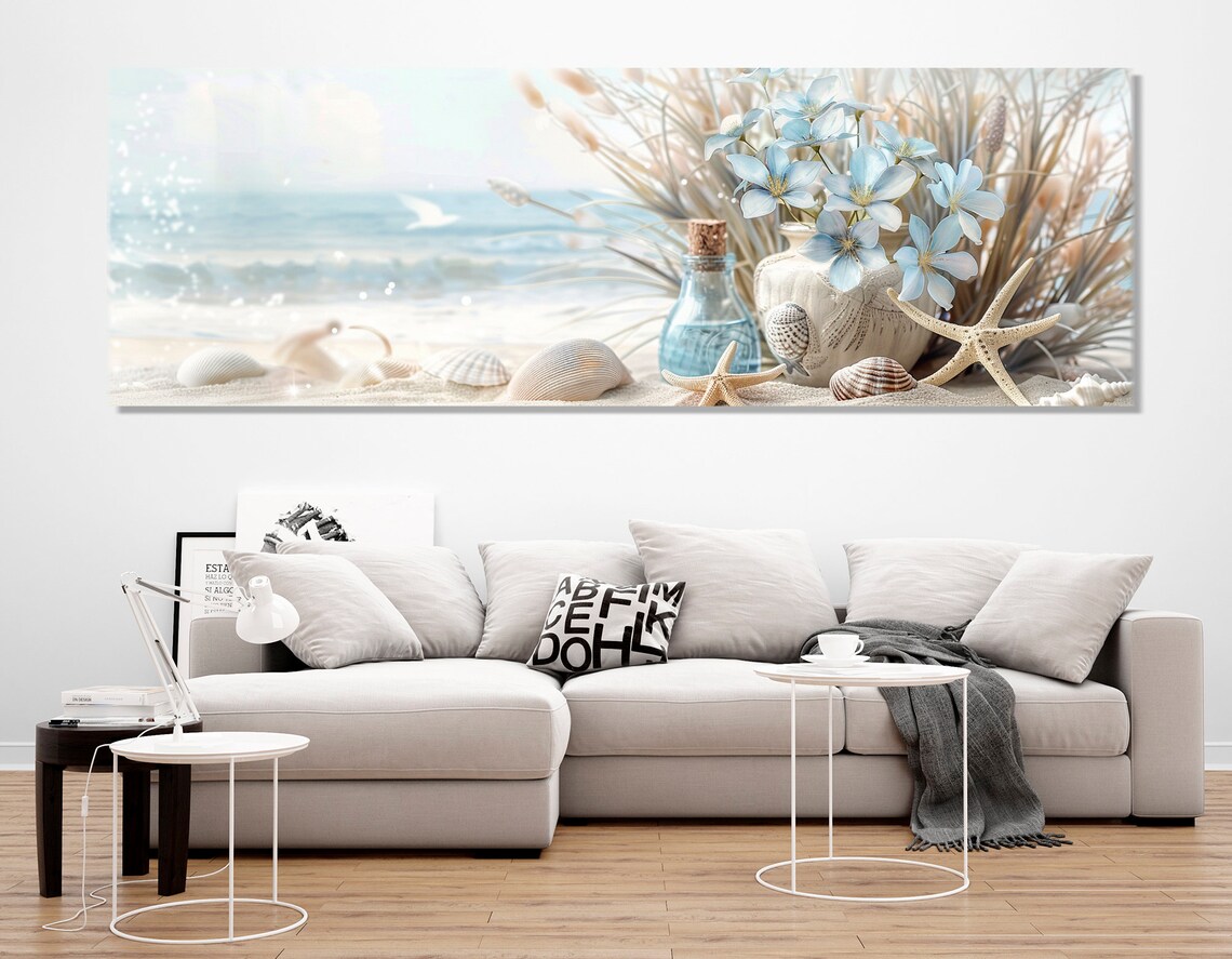 Sea Still Life Painting Print, Neutral Beach Flowers - Image 2