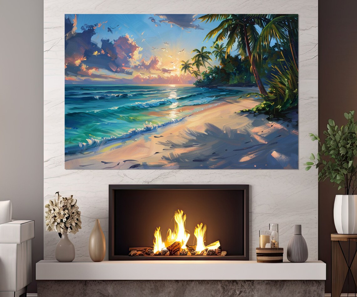 Ocean Beach Art Print, Tropical Bedroom Decor