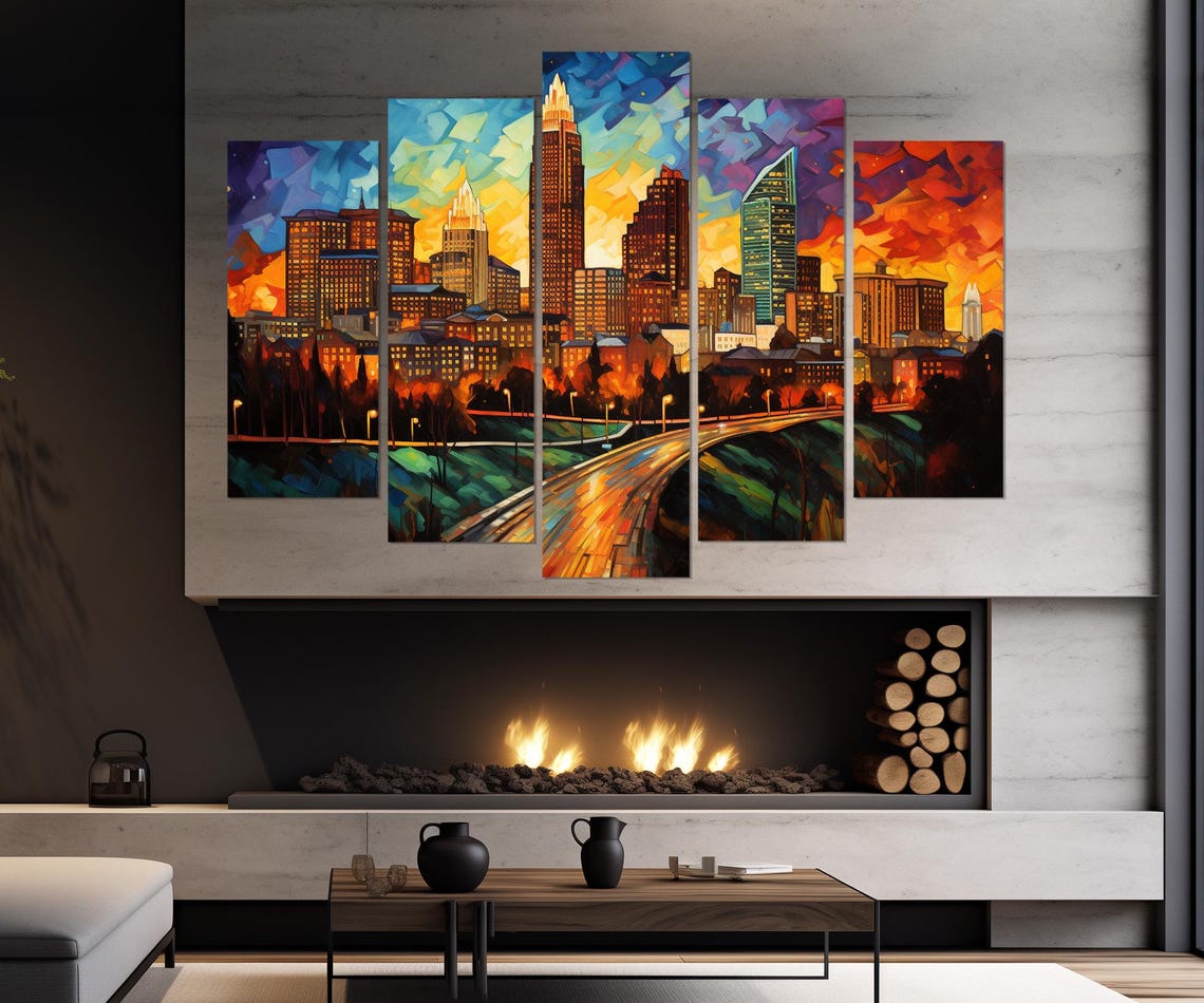 Raleigh Skyline Abstract Night City Lights Road Curve Art Poster - Image 3