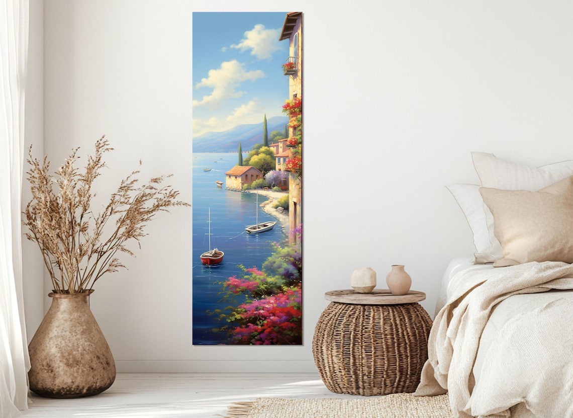 Lake Como Italy Lakeside Village Sailboats Blossom View Travel Poster