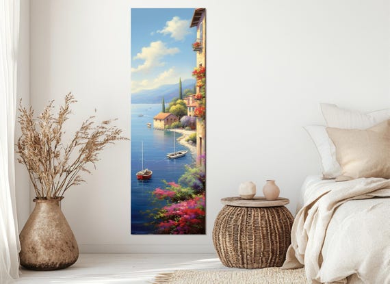 Scenic Italian Landscape Painting Print Vertical Lake Como Poster Italy Wall Art Italian Lake Painting Framed Ready To Hang