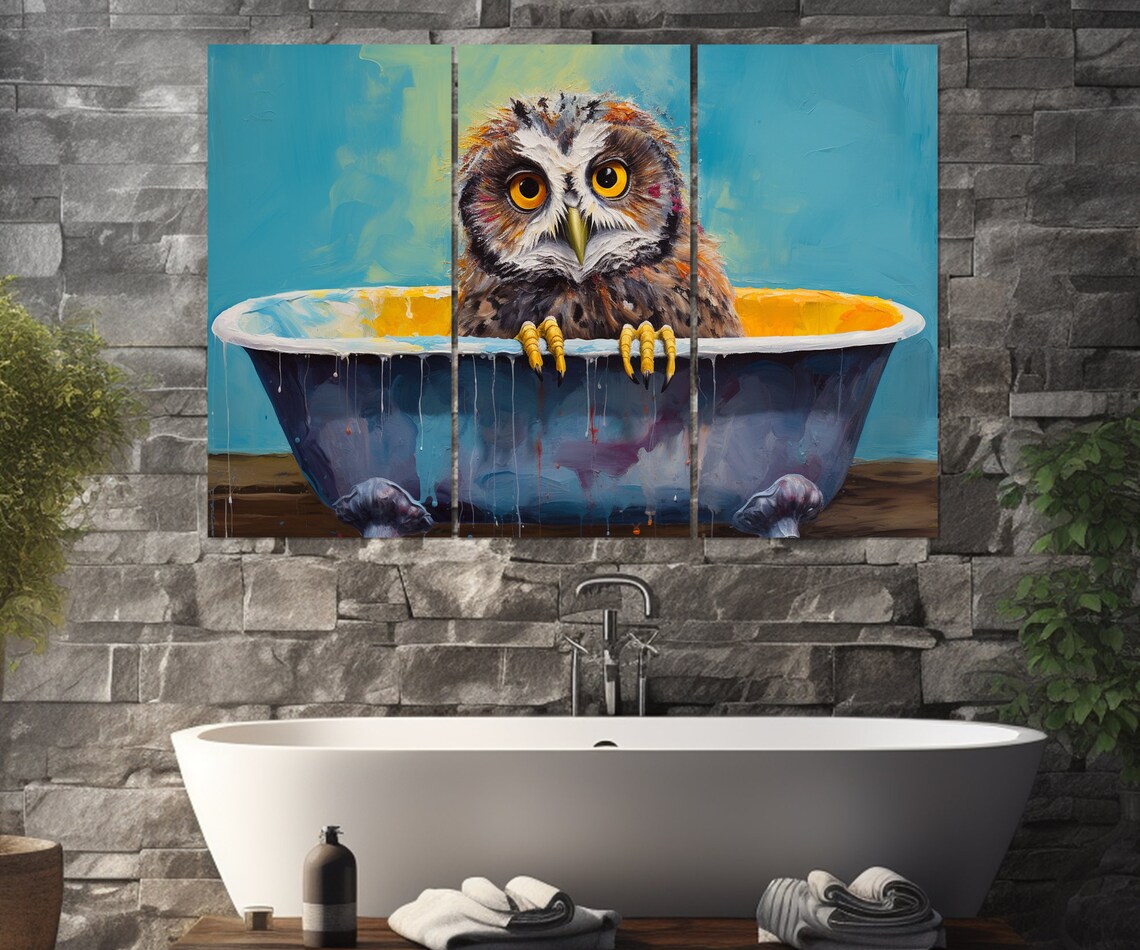 Cute Wide Eyed Owl Sitting In A Vintage Bathtub Playful Poster - Image 4