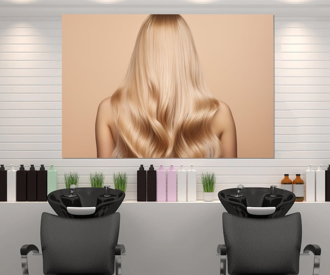 Blonde Woman Long Silky Hair Back View Beauty Salon Wall Art Poster - Image 4