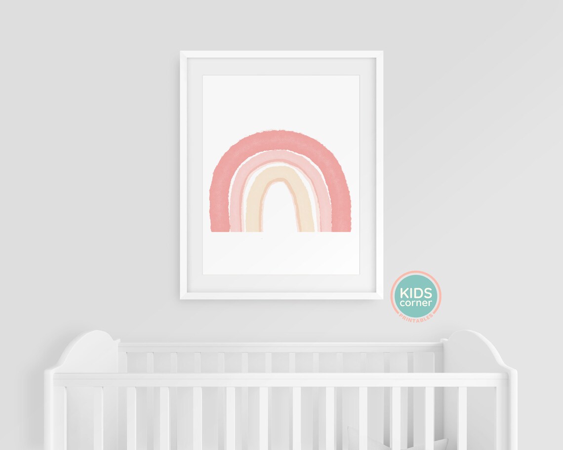 Blush Pink Watercolor Rainbow Baby Nursery Wall Art for Girls - Image 3