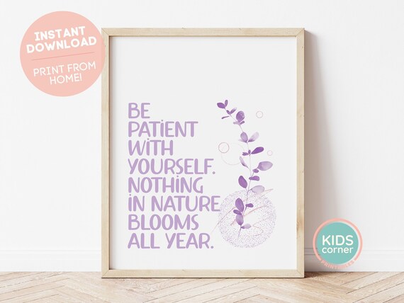 Be Patient With Yourself Purple Botanical Mindfulness Quote Poster