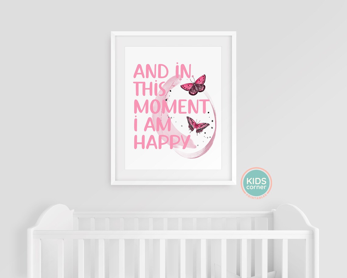 In This Moment I Am Happy Pink Butterfly Watercolor Quote Poster - Image 3