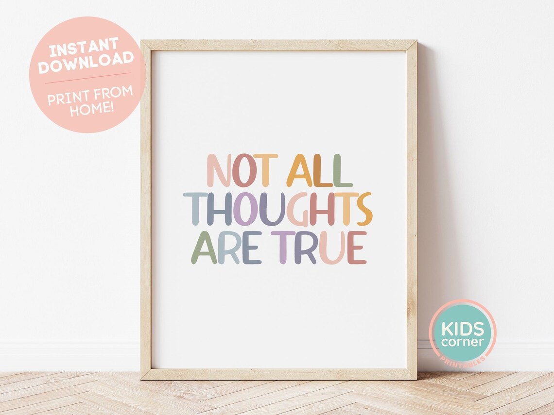 Not All Thoughts Are True Pastel Kids Mindfulness Quote Poster