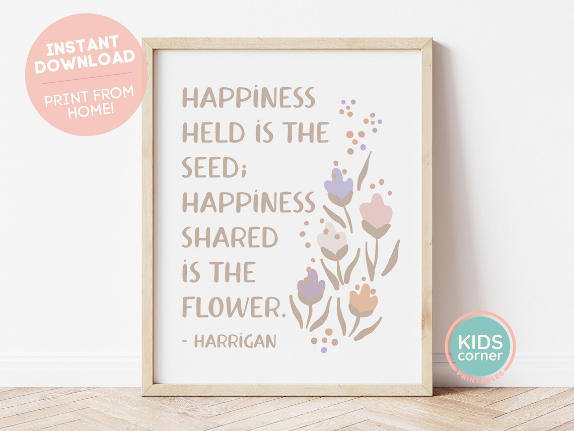 Happiness Held Is The Seed Tan Wildflower Botanical Quote Poster