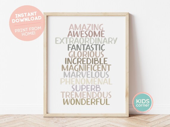 Amazing Awesome Extraordinary Positive Words Wall Quote Poster