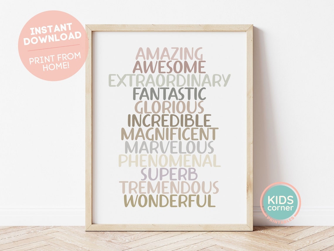 Amazing Awesome Extraordinary Positive Words Wall Quote Poster