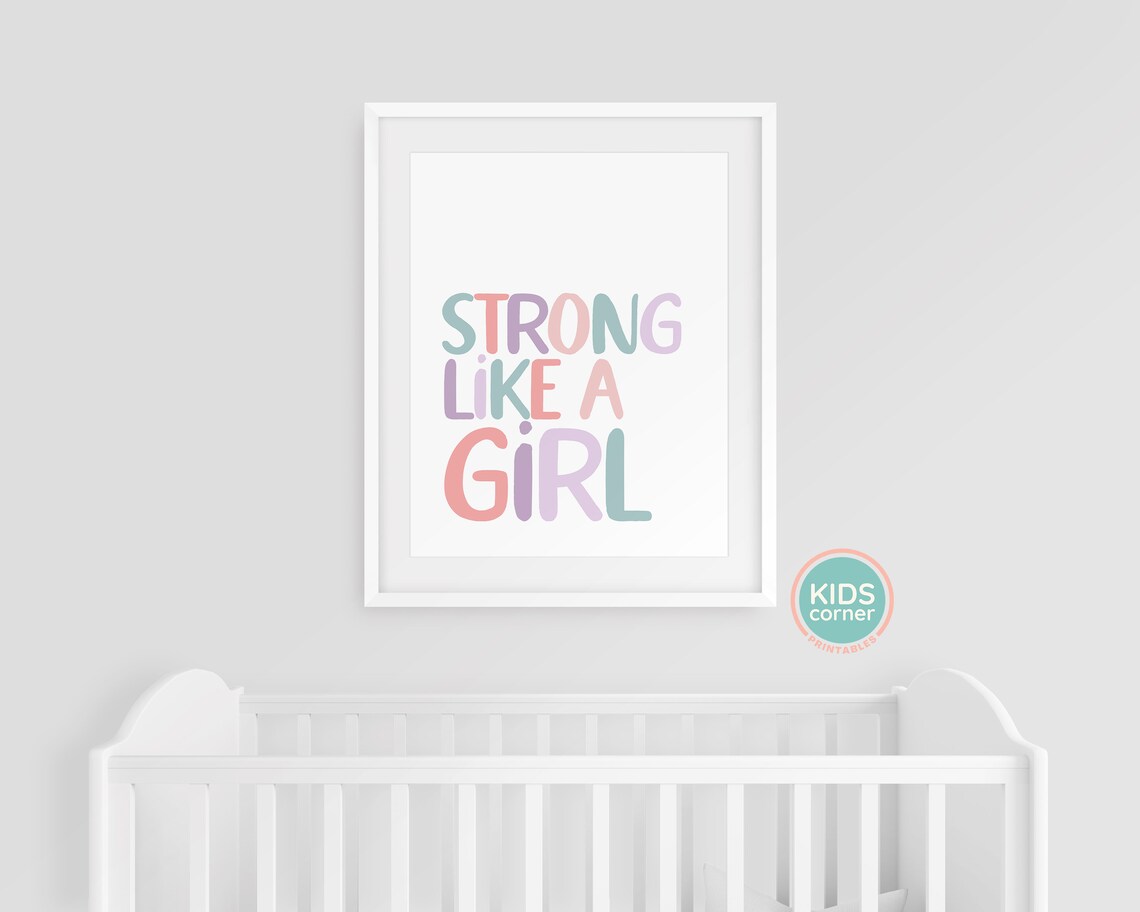 Strong Like A Girl Quote, Nursery Affirmation Art Print - Image 3
