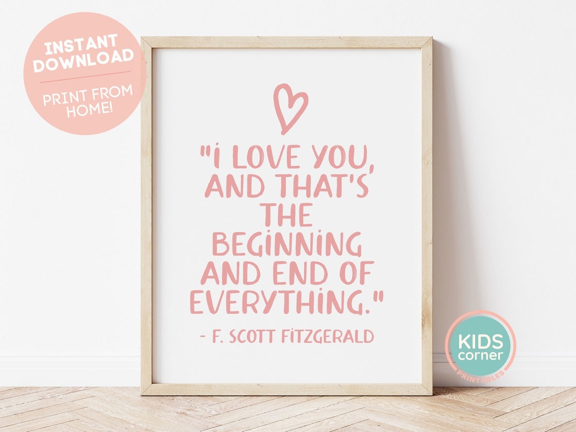 F. Scott Fitzgerald Love Quote Poster Pink Heart Nursery Decor