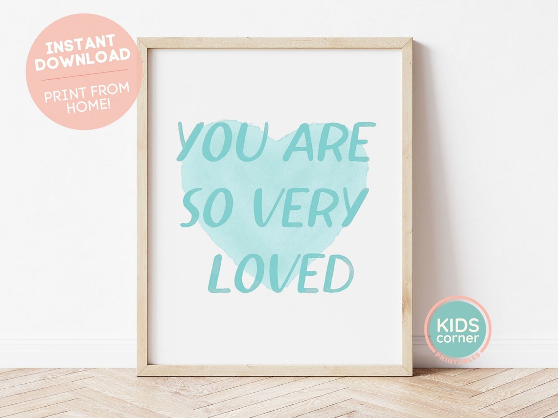 You Are So Very Loved Teal Watercolor Heart Nursery Quote Poster