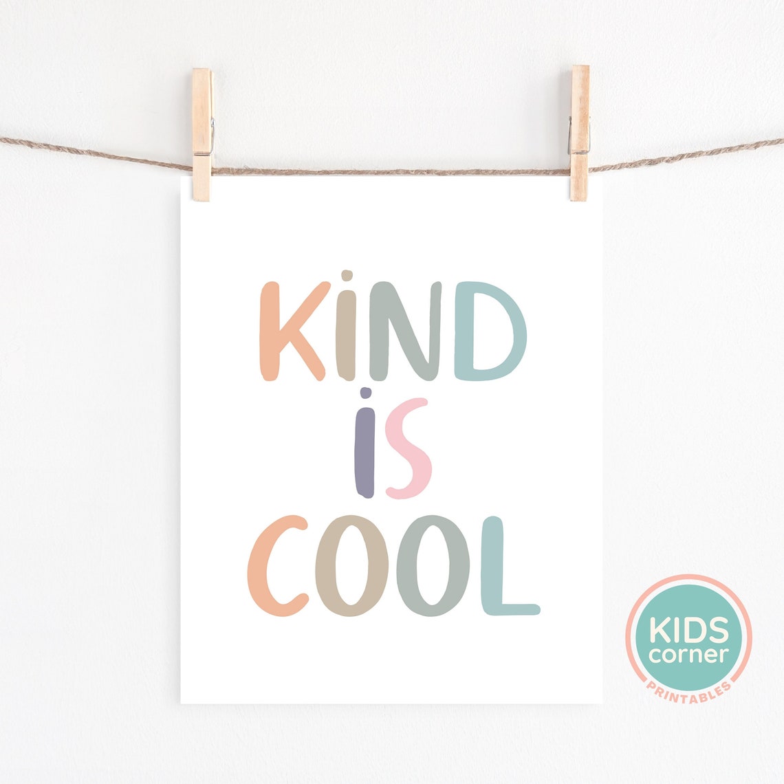 Kind Is Cool Pastel Rainbow Boho Kids Room Affirmation Quote Poster - Image 2