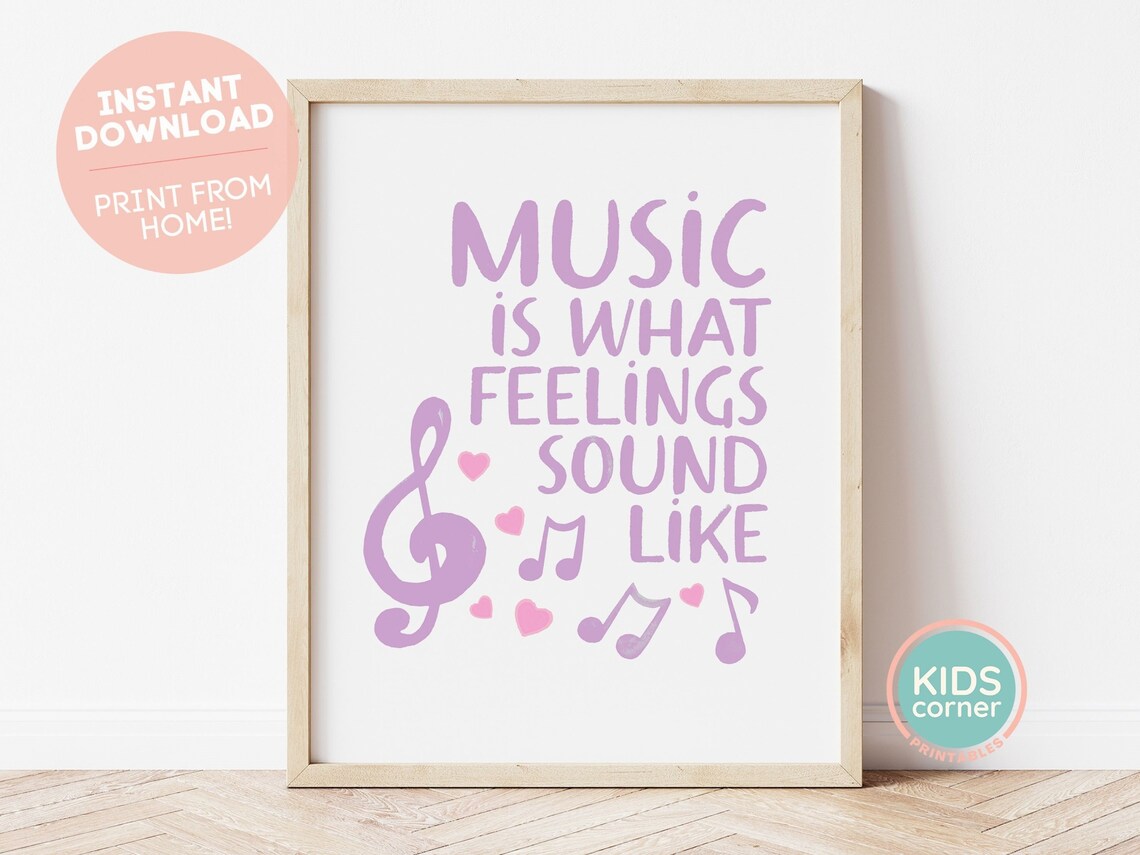 Music Is What Feelings Sound Like Purple Treble Clef Music Quote Poster