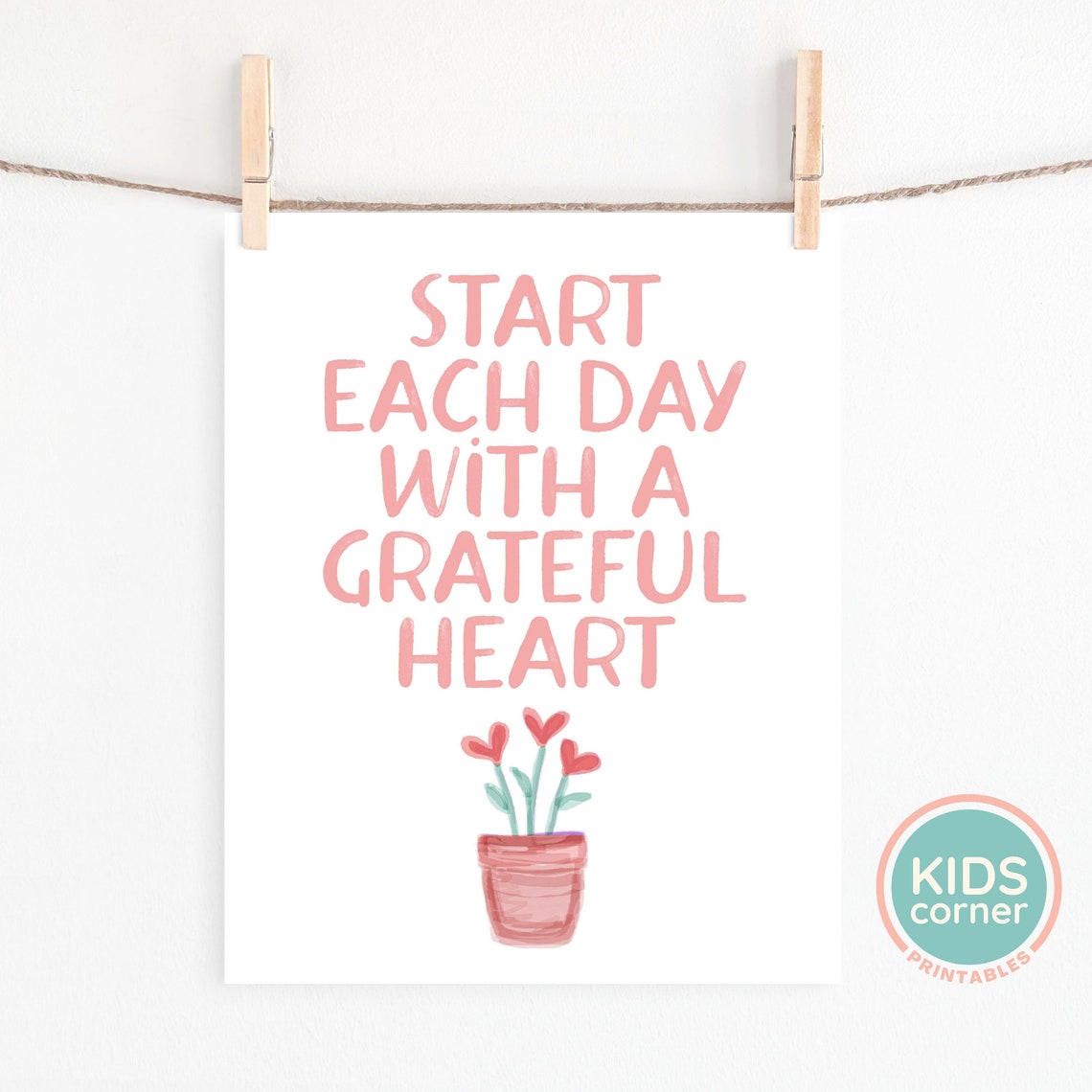 Start Each Day With A Grateful Heart Flower Pot Quote Poster - Image 2