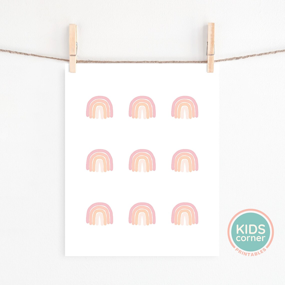 Nine Pink Rainbow Grid Minimalist Kids Nursery Watercolor Poster - Image 2