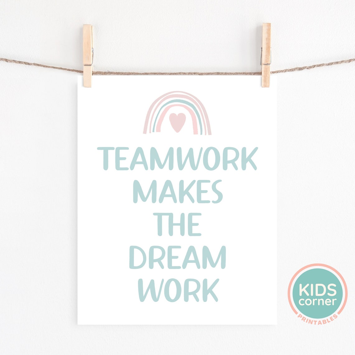 Teamwork Makes The Dream Work Pastel Rainbow Classroom Poster - Image 2