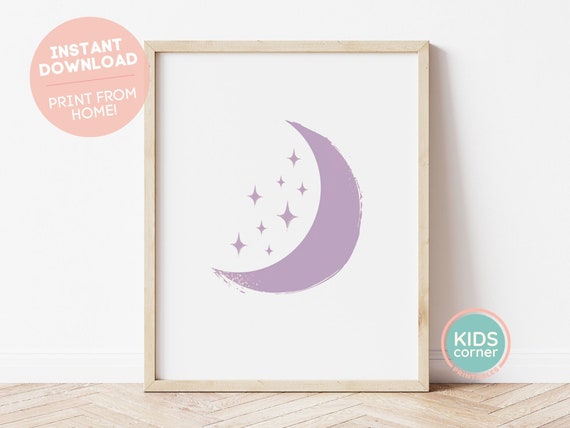 Purple Moon And Stars Art Print, Nursery Decor