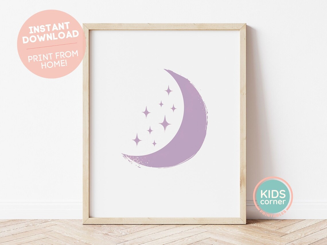 Purple Moon And Stars Art Print, Nursery Decor