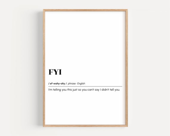 Funny Office Wall Art Fyi Definition Print Home Poster Cubicle Decor Gift For Women Desk