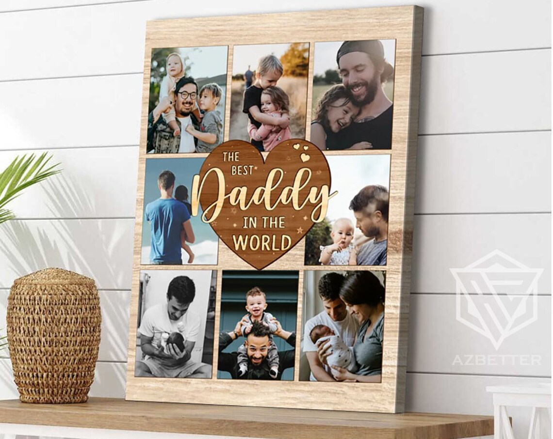 Personalized Best Daddy In The World Heart Photo Collage Gift Poster